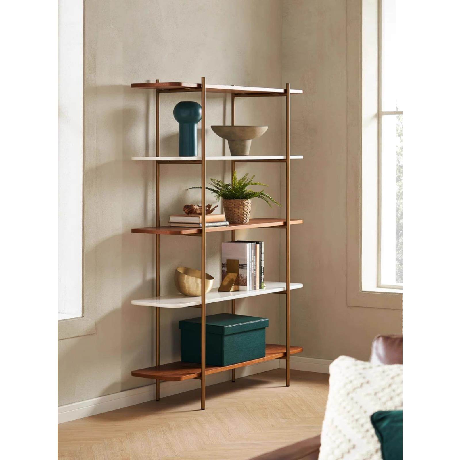 实木书架简约置物架现代办公展示柜简约置物架铁艺陈列架隔断客厅