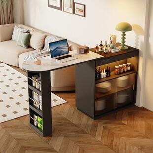 黑色吧台桌家用餐柜沙发隔断柜现代简约客厅岛台餐桌一体小户型