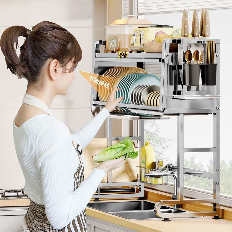 304不锈钢双层厨房水槽柜碗碟置物架 家用滤水架多功能碗筷沥水架,厨房/烹饪用具,水槽置物架,淘宝优惠券,粉丝福利购,淘宝优惠卷