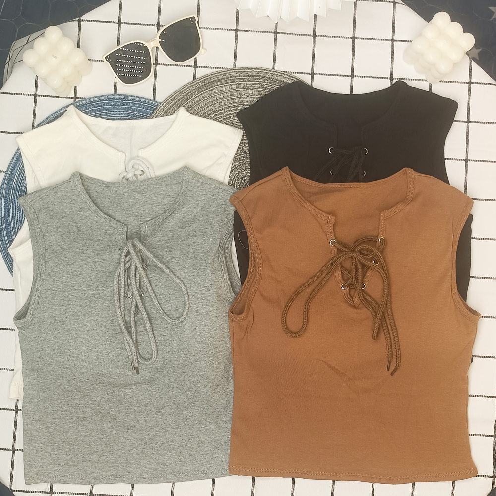 个性设计感绑绳吊带运动小背心女夏季2023新款内搭外穿带胸垫上衣