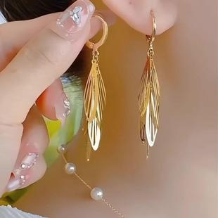 轻奢金色流苏耳环女新款 耳扣圆脸精致高级感耳饰 气质长款