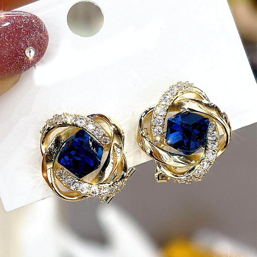 气质方糖蓝色耳环时尚高级感小众复古耳钉轻奢时尚百搭耳环