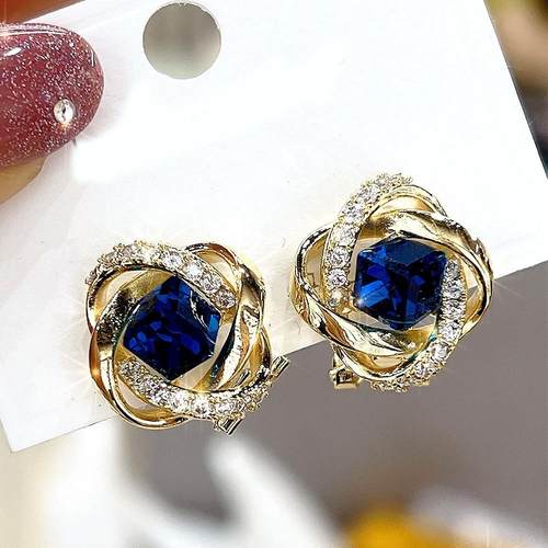 气质方糖蓝色耳环时尚高级感小众复古耳钉轻奢时尚百搭耳环