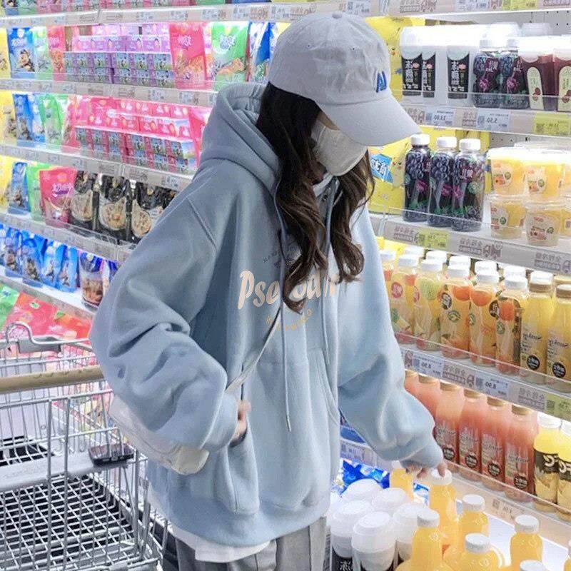 初中生卫衣女2025新款爆款加绒连帽宽松慵懒风套头高中生上衣外套