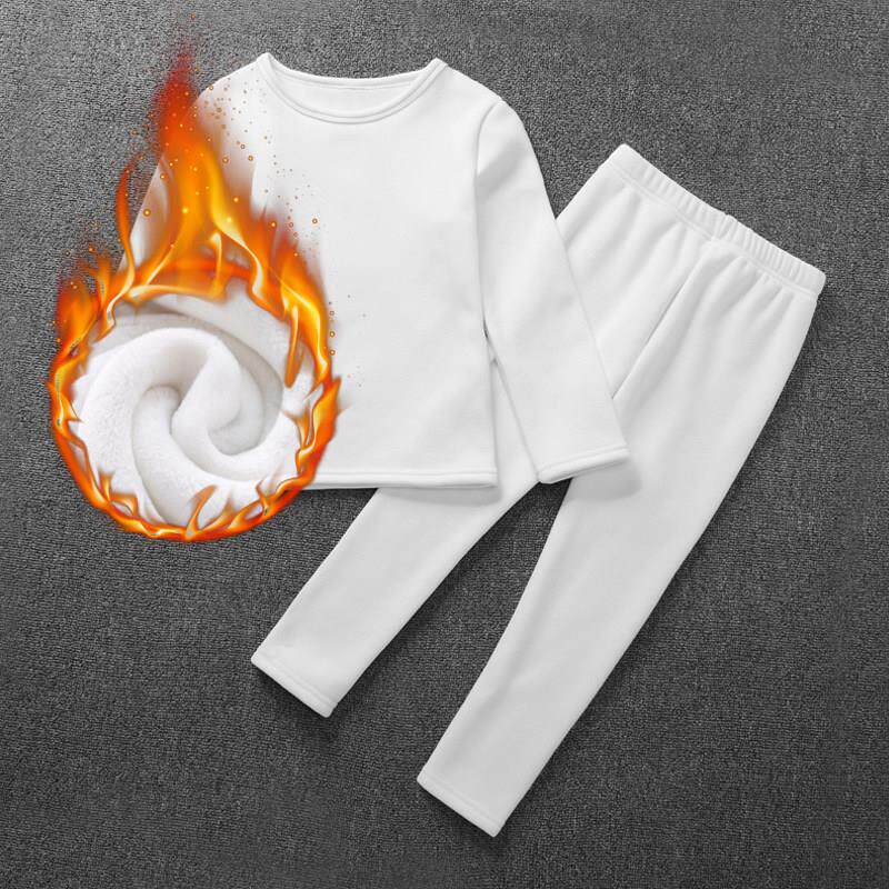 加绒儿童保暖内衣套装宝宝秋衣卫生裤男童女童表演出白色打底衫加