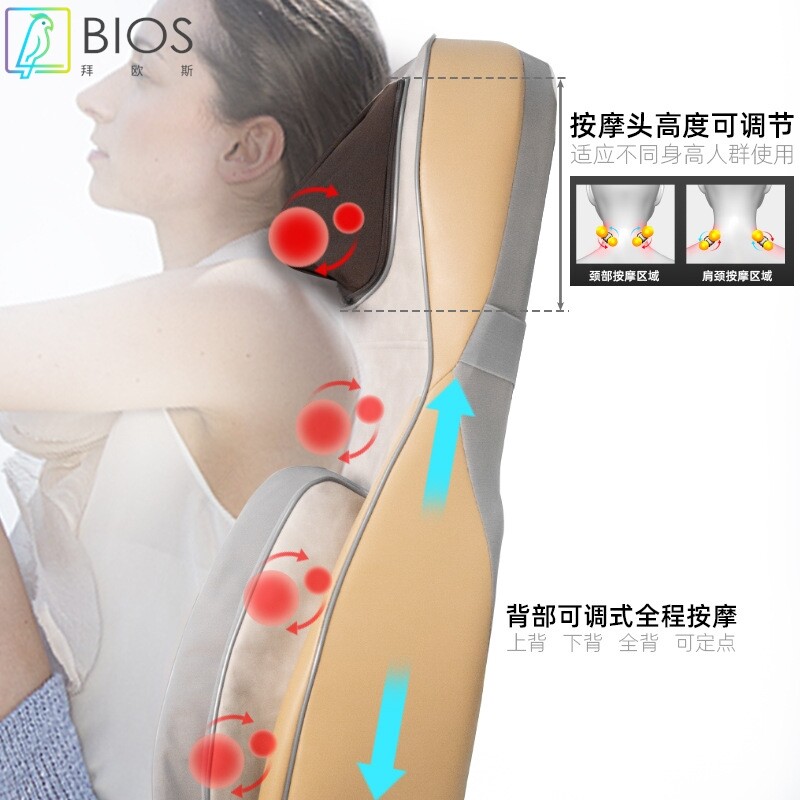 盟迪奥颈椎按摩器腰部背部臀部全身多功能按摩靠垫家用肩颈揉捏枕