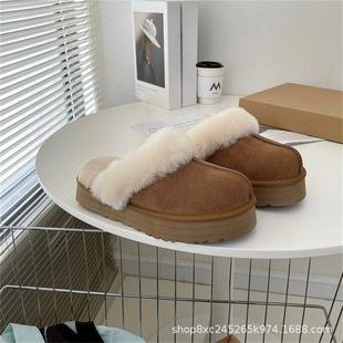 不二橘 雪地靴包头星星半拖女2025冬季羊皮毛一体厚底官方旗舰店