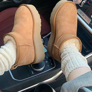 不二橘 短筒厚底雪地靴女冬2025秋冬加绒增高皮毛一体棉鞋毛毛鞋