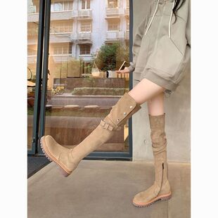 不二橘显瘦过膝靴羊羔毛雪地靴2025新款麂皮长筒靴加绒官方旗舰店