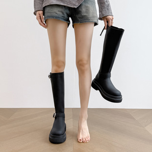 不二橘 皮带扣长筒靴小个子增高显瘦不过膝长靴高筒靴官方旗舰店
