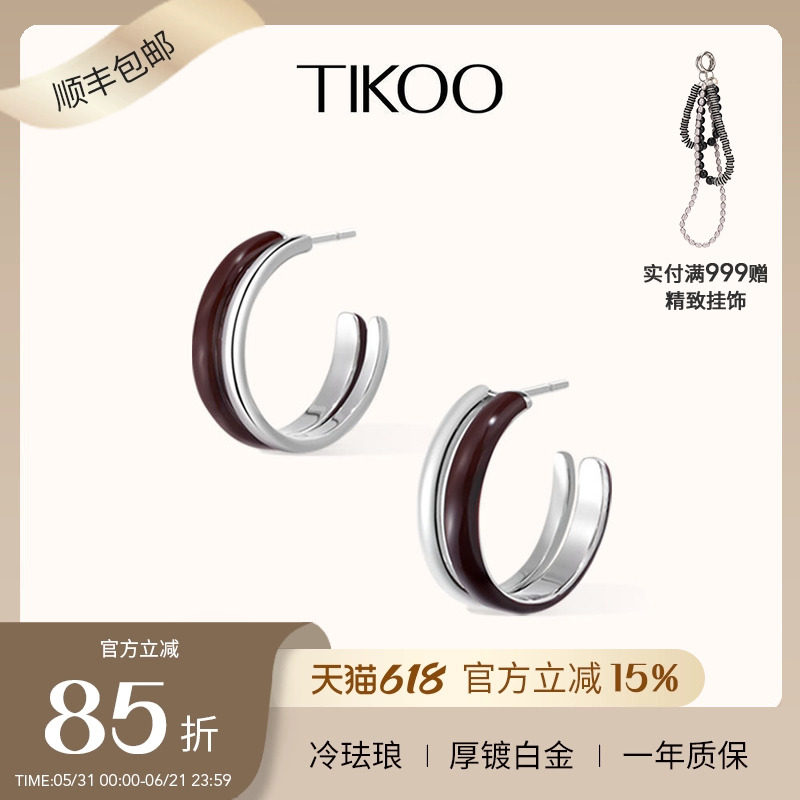 TIKOO珐琅耳圈轻奢高级独特白色棕色新款爆款耳饰品大圈圈耳环女
