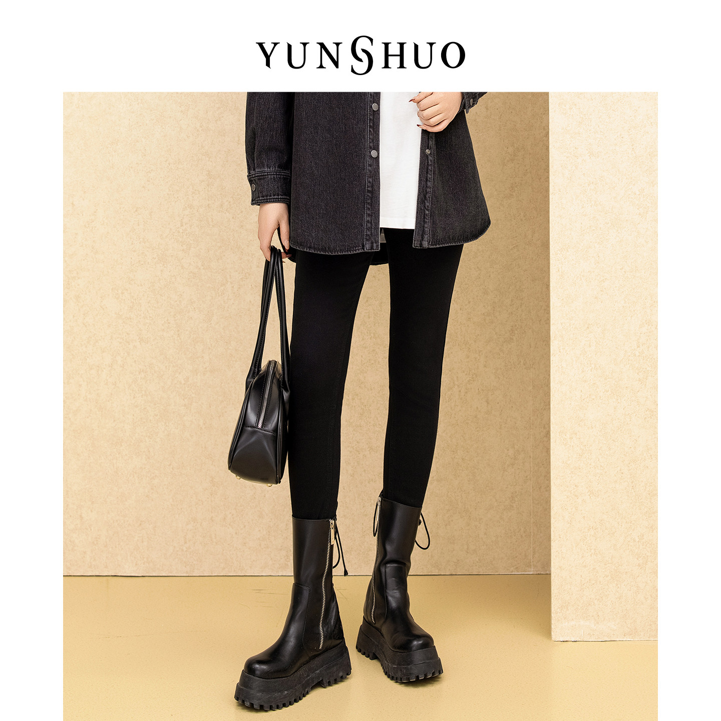 YUNSHUO黑色小脚裤女高腰弹力显瘦三排扣铅笔裤子199955,女装/女士精品,休闲裤,淘宝优惠券,粉丝福利购,淘宝优惠卷