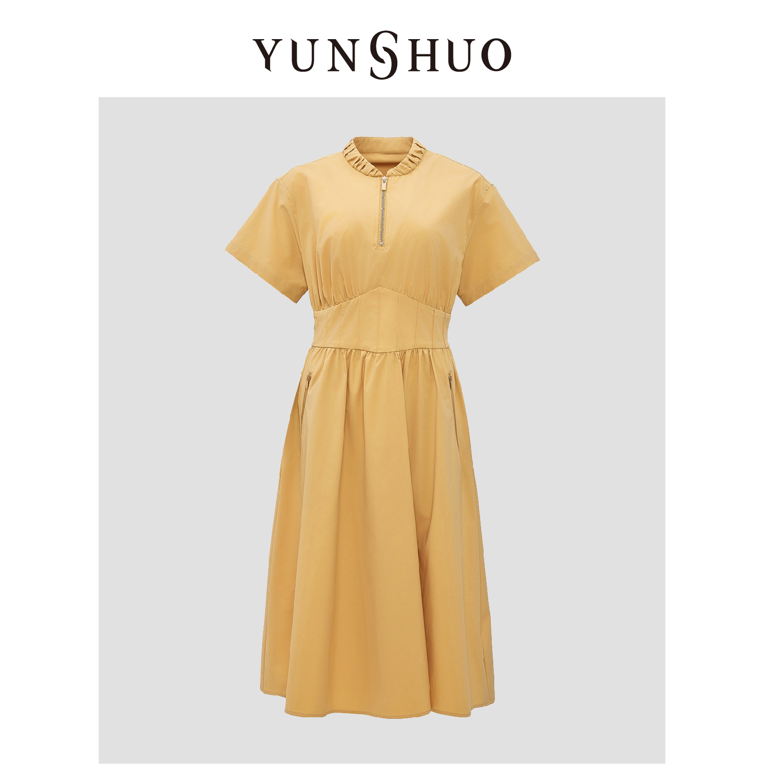 YUNSHUO允硕2024夏季经典休闲百搭显瘦束腰立领连衣裙569326