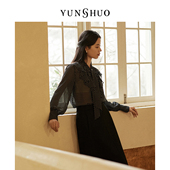 YUNSHUO新款 气质浪漫荷叶边复古波点上衣显瘦349565 轻薄雪纺衬衫