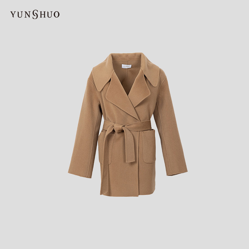 YUNSHUO纯色双面呢大翻领圆贴口袋自系式服带大衣496100,女装/女士精品,风衣,淘宝优惠券,粉丝福利购,淘宝优惠卷