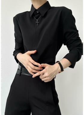 ASAE 高级感黑色白色衬衫男女中性风雅痞优雅休闲 新款衬衣打底衫