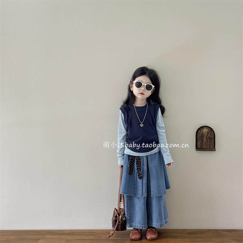 儿童洋气休闲套装2025新款韩版女童秋季套头打底衫露背背心两件套