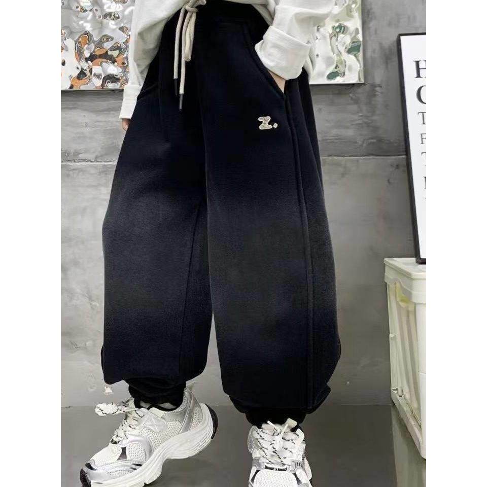 裤子洋气百搭男童中大童运动裤一体字母冬季加绒秋冬卫裤薄绒裤子