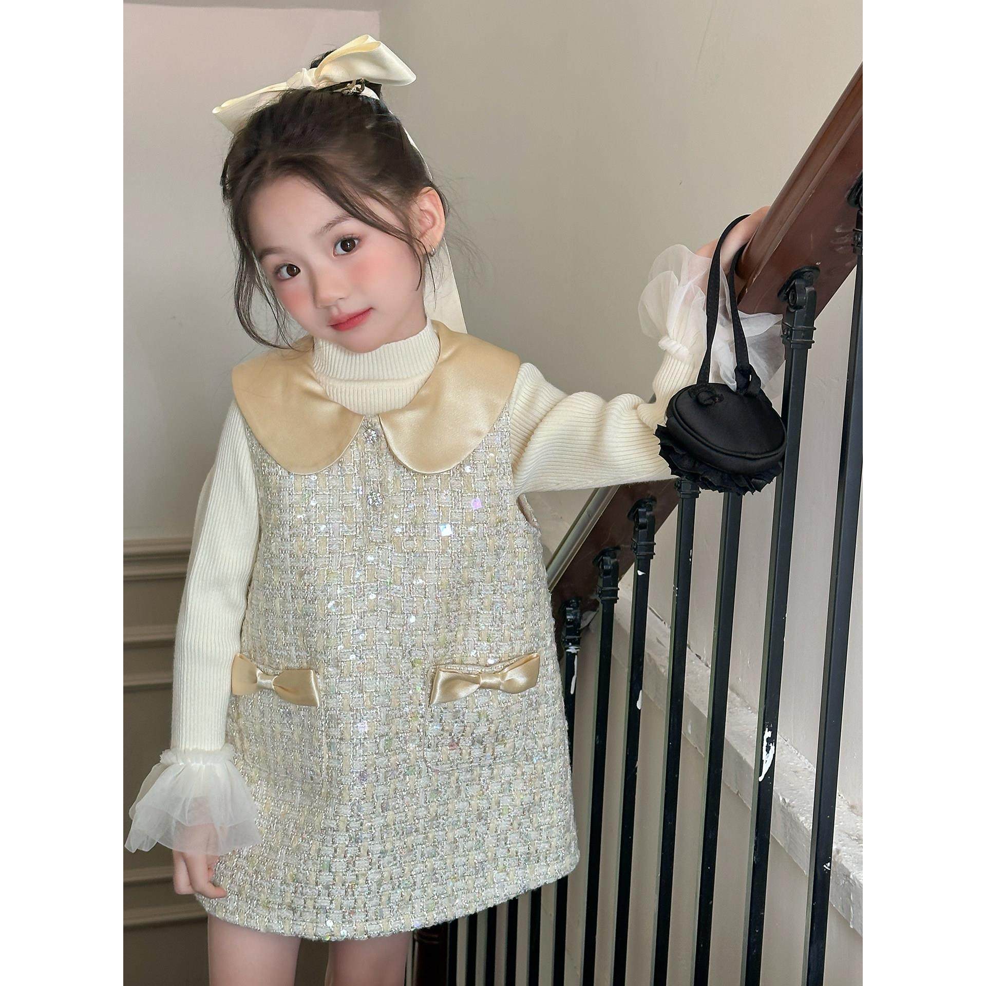 奶油baby女童小香风连衣裙加绒2025秋冬洋气女宝宝千金公主背心裙