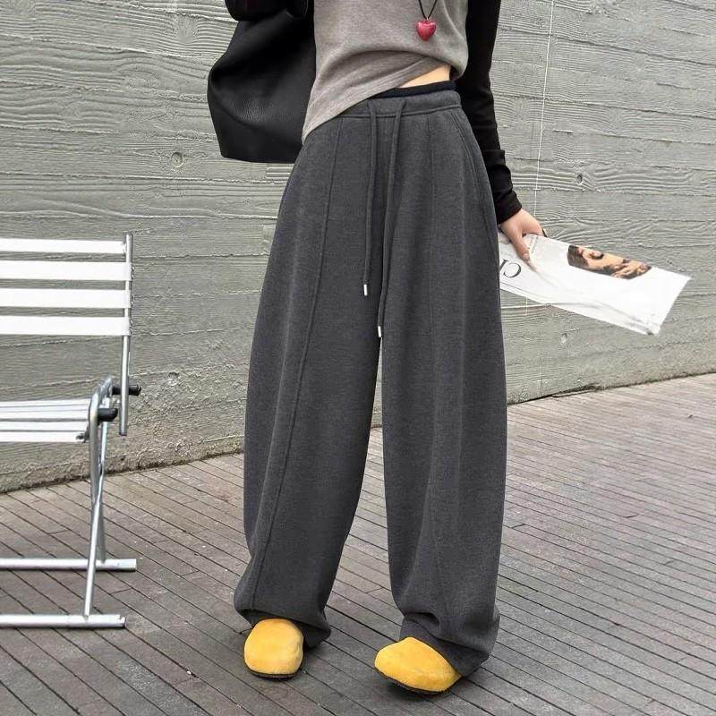 高腰羊绒弯刀阔腿裤女加绒2025冬季新款宽松慵懒风垂感休闲月亮裤