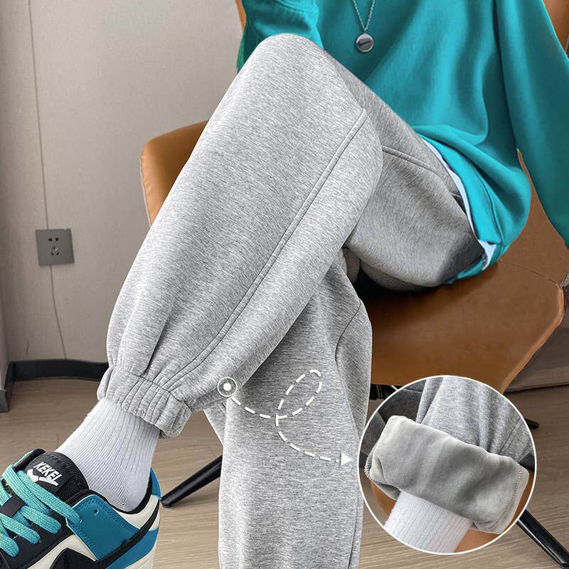 加绒束脚运动裤女秋冬季2025新款春秋高腰宽松显瘦小个子休闲卫裤