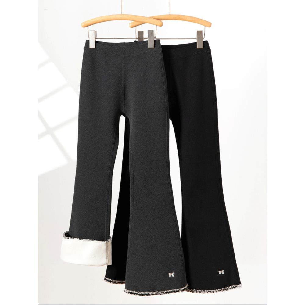 女童加绒喇叭裤2025冬季新款儿童加厚打底裤中大童防风微喇裤a类