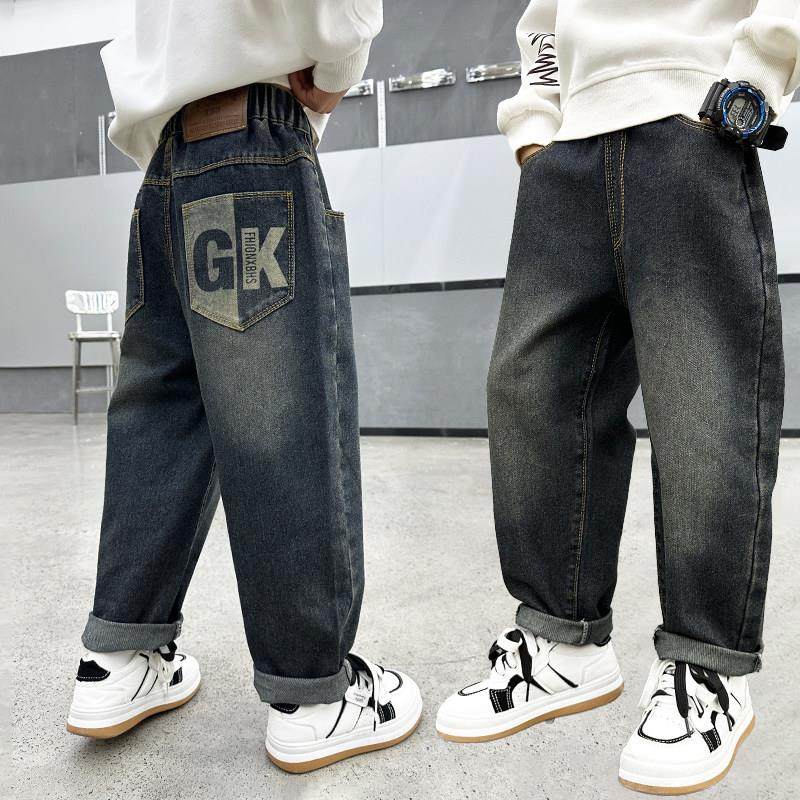 男童加绒裤子牛仔裤秋冬儿童一体绒直筒男孩2025新款今年流行爆款