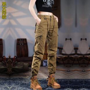 工装裤女春秋冬季户外登山美式夏季多口袋束脚裤酷飒风男休闲裤子