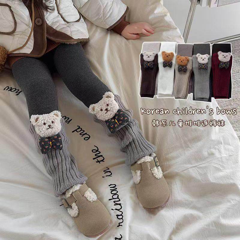 玩偶熊女童连裤袜加绒加厚秋冬季堆堆袜套儿童打底裤宝宝外穿裤袜