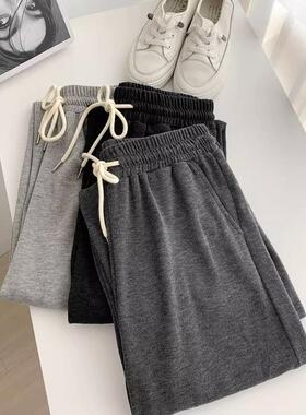 小九分灰色窄版糯米裤适合高腰、显瘦的女性，宽松的150Cmxs软糯