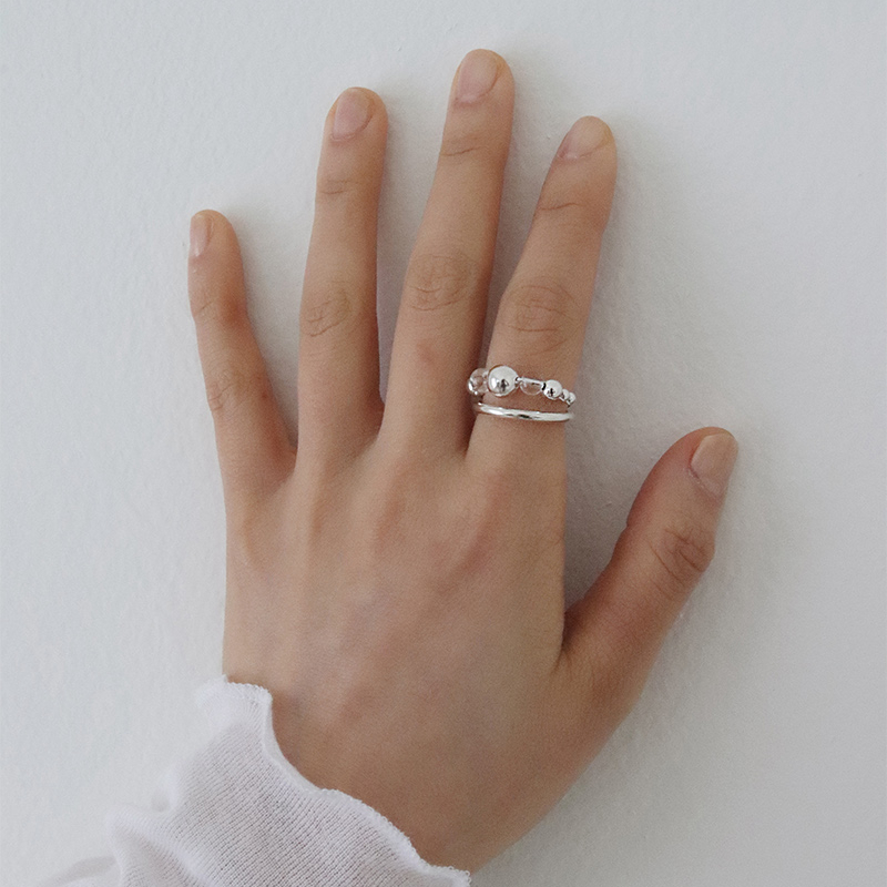 YAXN双层可转动圆珠纯银素圈戒指女小众设计高级感时尚个性开口