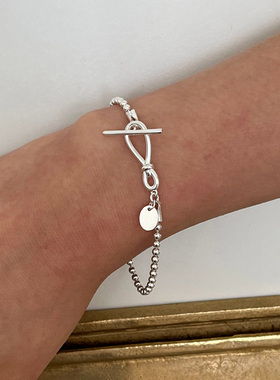 YAXN925纯银手链复古做旧银色结扣球手链ins冷淡风玻珠新款小众