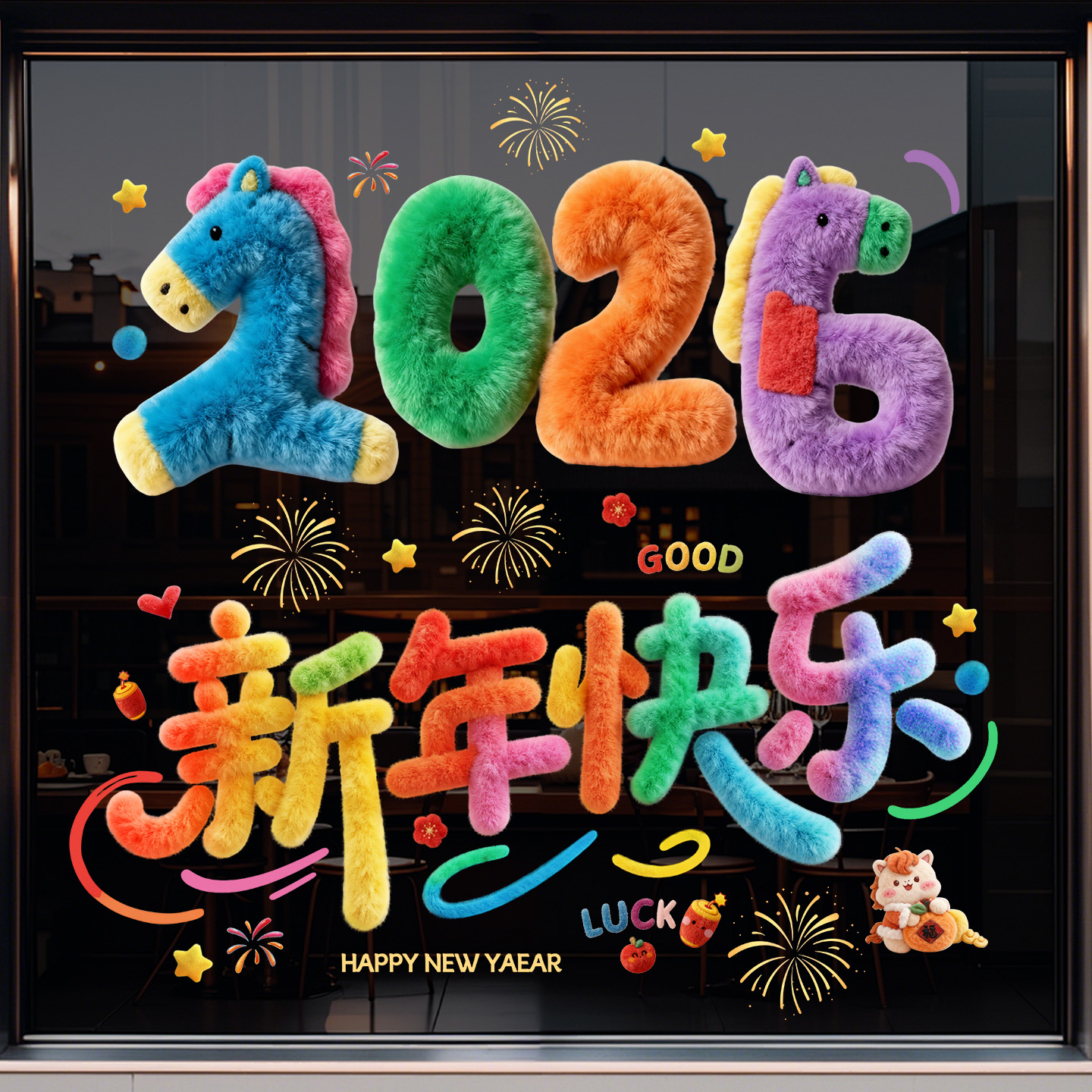 新年2026静电贴福字玻璃贴窗花