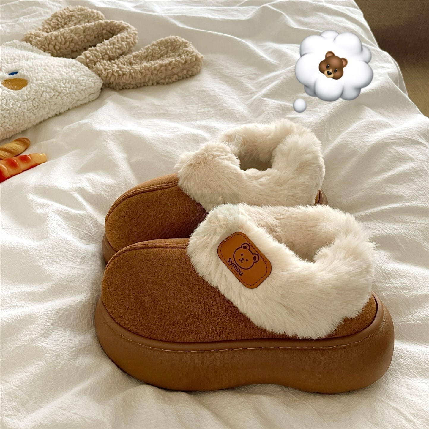 小熊木屋~！巨厚加绒保暖包跟毛毛棉拖鞋女ins厚底冬季外穿雪地靴