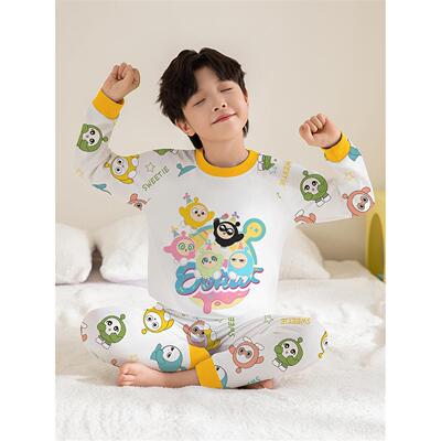 儿童蛋仔派对卡通内衣套装男童2025新款纯棉保暖秋衣秋裤宝宝睡衣