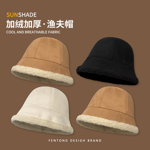 羊羔绒渔夫帽子女冬季 加绒加厚东北防寒棉帽骑车防风护耳保暖盆帽