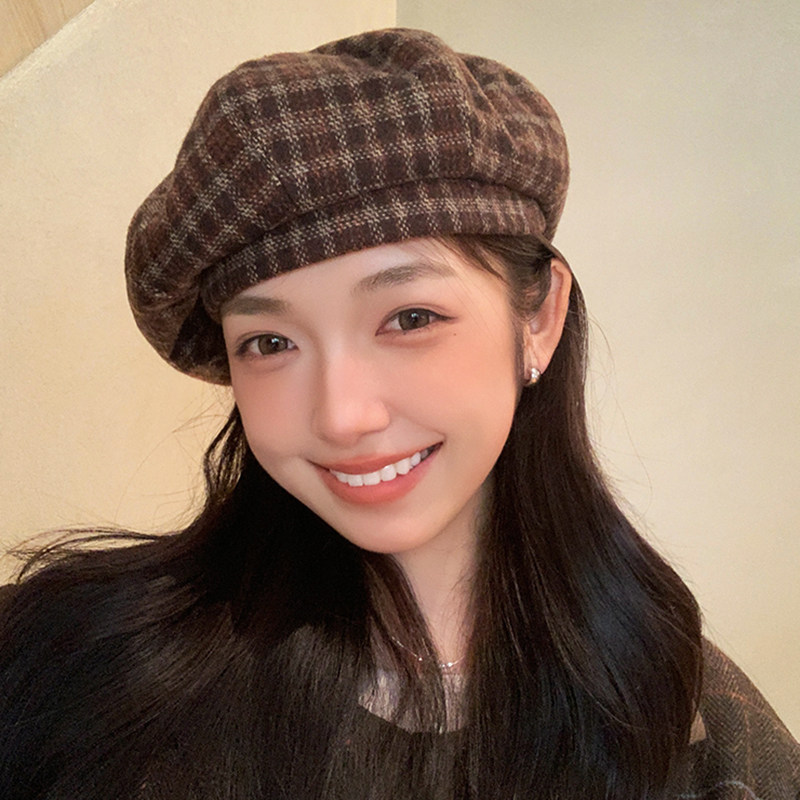 2025新款格纹贝雷帽子女秋冬日系复古八角南瓜帽百搭显脸小画家帽,服饰配件/皮带/帽子/围巾,帽子,淘宝优惠券,粉丝福利购,淘宝优惠卷