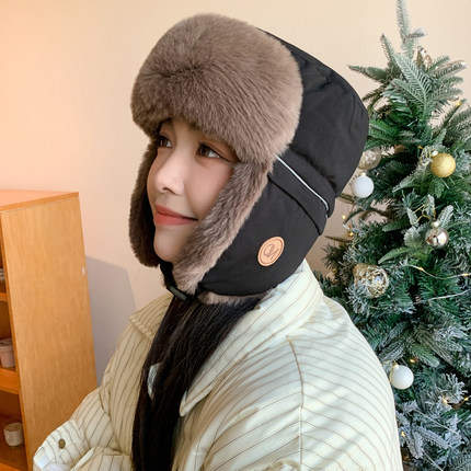 雷锋帽子女冬季加绒加厚防寒滑雪帽户外骑车保暖护耳东北棉帽男款