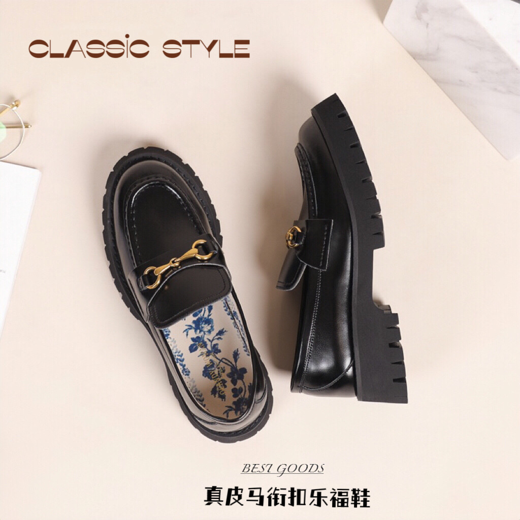增高显瘦真皮厚底单鞋小皮鞋刘雯同款英伦百搭松糕乐福鞋女