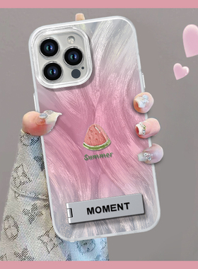 夏日西瓜适用于苹果15手机壳华为mate60Pro新款全型号nova简约羽纱IMD荣耀100不顶膜vivo保护套华为P60高级