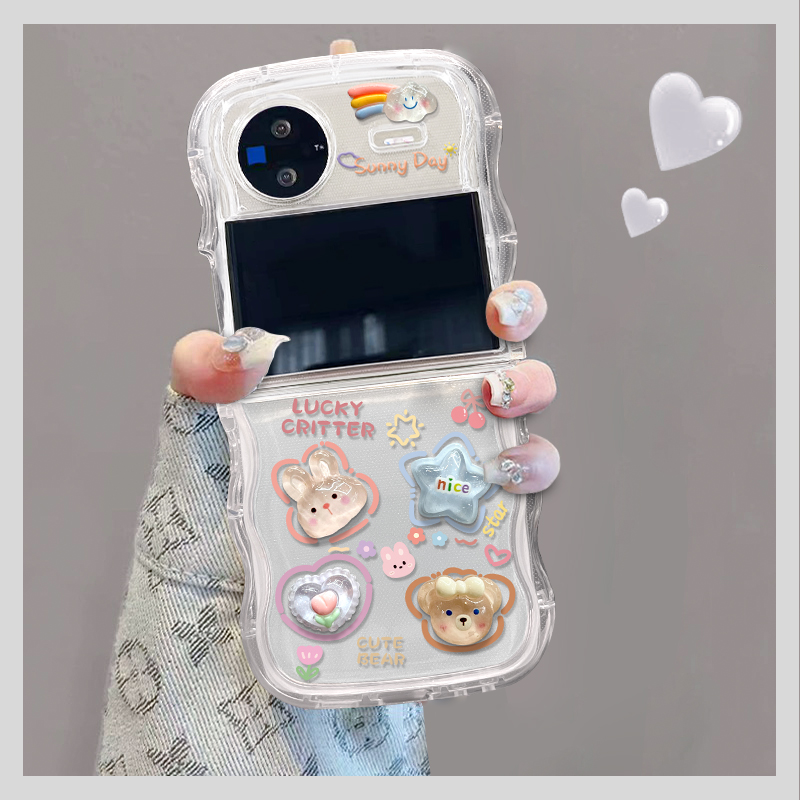 适用于vivoXFlip手机壳保护套轻奢星星公仔潮水波浪折叠机网红新款女可爱镜头全包防摔创意个性透明高级感潮