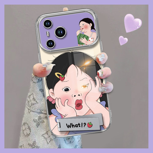 适用于华为Pura70手机壳P60保护套P50镜头全包P40轻奢p30电镀大视窗P20创意支架搞怪女孩新款高级感简约防摔