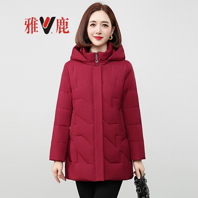 雅鹿羽绒服女短款中老年大码减龄