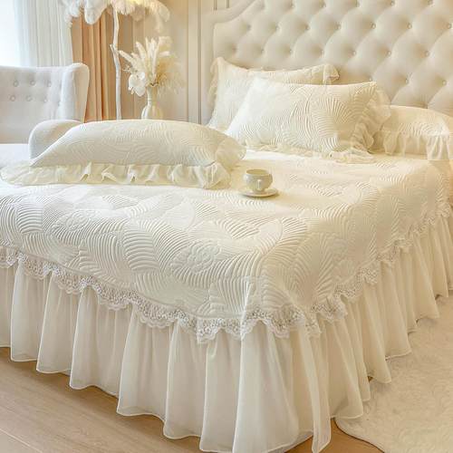 夏天a类冰丝凉席三件套公主风蕾丝床盖款冰岛凉感丝可机洗空调席
