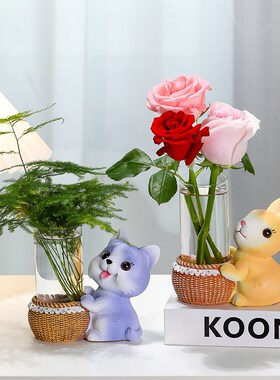 精选可爱创意小兔子玻璃试管花瓶家居好物客厅办公室桌面工位装饰
