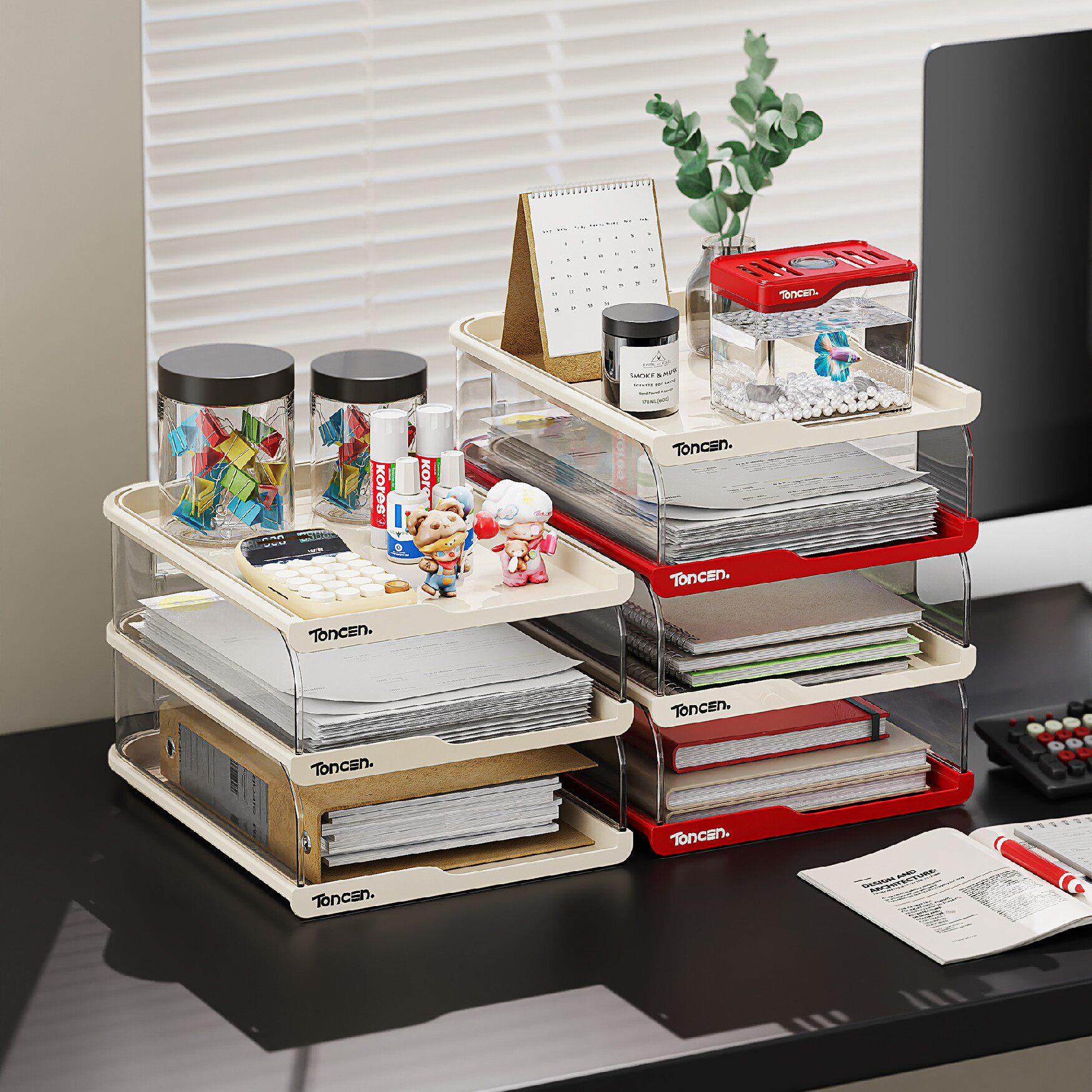 桌面文件收纳盒抽屉式办公工作站收纳架办公桌多层数据整理盒分层