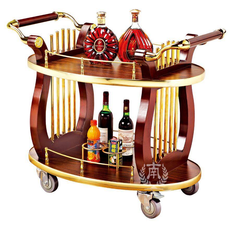 宾馆旅馆星级酒店服务车竖琴黑桃木酒水车酒店专用送餐车推车