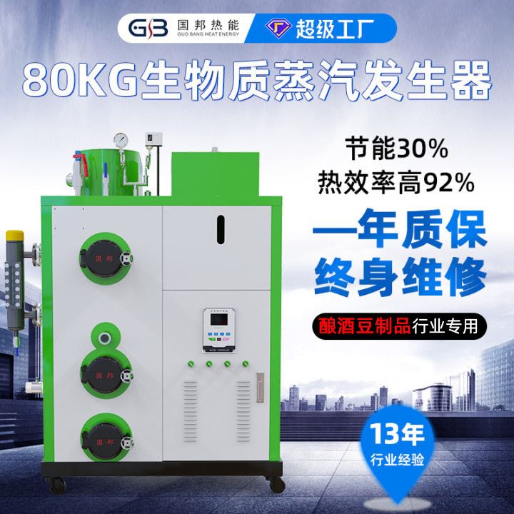 消毒食品加工1吨生物质蒸汽发生器节能自动锅炉蒸汽机颗粒炉