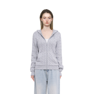 外套 秋冬纯色麻花连帽抽绳休闲百搭显瘦针织开衫 BM开衫 女2025新款