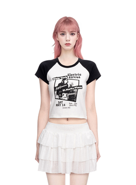 BM短袖上衣女夏季纯欲小众短款辣妹T插肩复古美式修身显瘦休闲